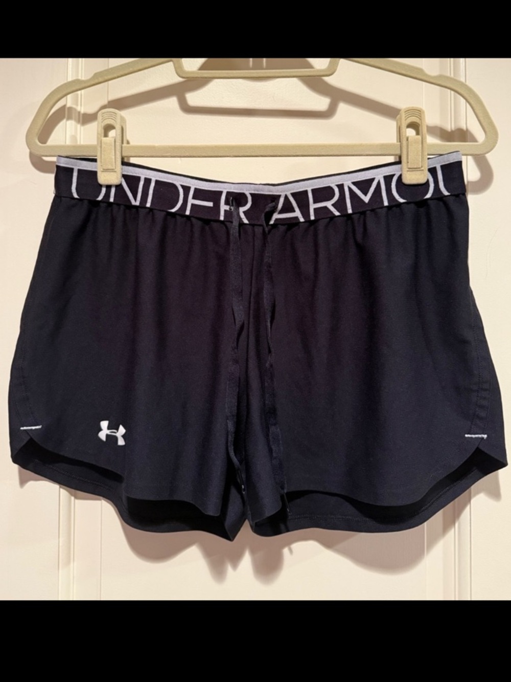 Under Armour Women's Black Athletic Running Shorts with Logo Waistband